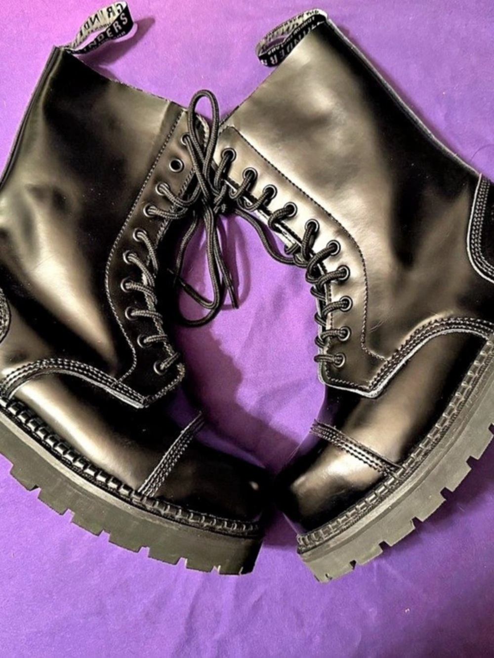 Grinders Black Leather 10-Eye Steel Toe Boots Size EU 40 US W9 M7 Punk Goth